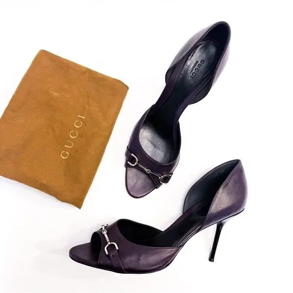 🍋 Gucci • Purple Leather Horsebit D’Orsay Peep Toe Heels w/Dust Bag Size 41EU